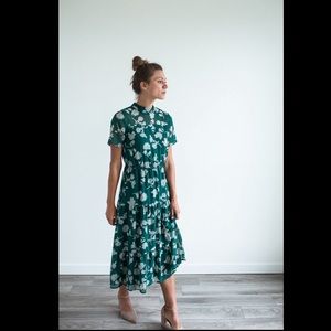 Dark Green Floral Midi Dress